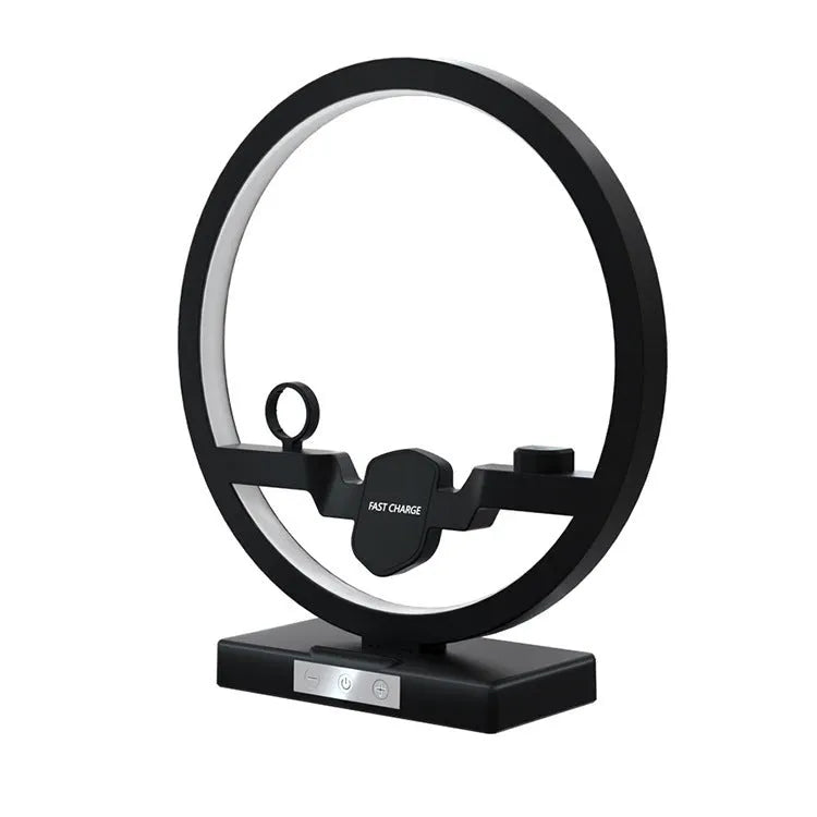 3 in 1 wireless charger stand with table lamp for phone watch and headset in black