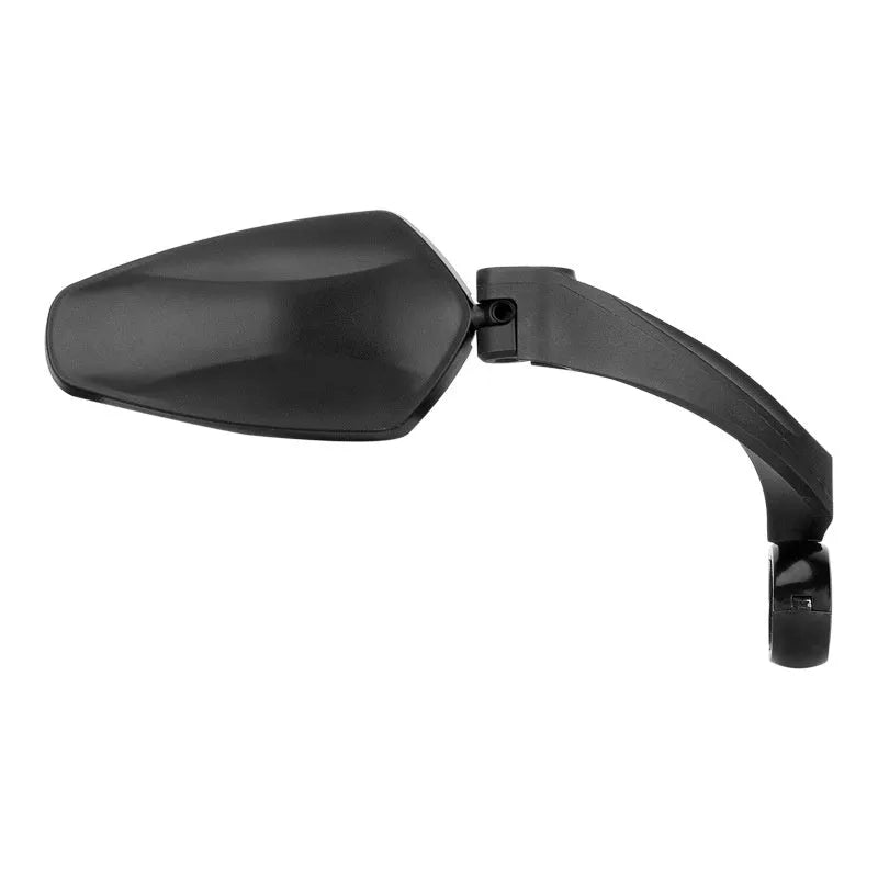 A black PMMA acrylic rearview mirror for bicycle handlebars.