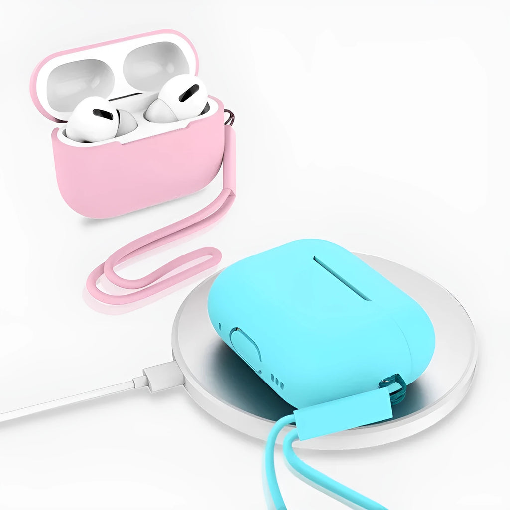 AirPods Pro 2 silicone protective case with attached lanyard in solid colour options