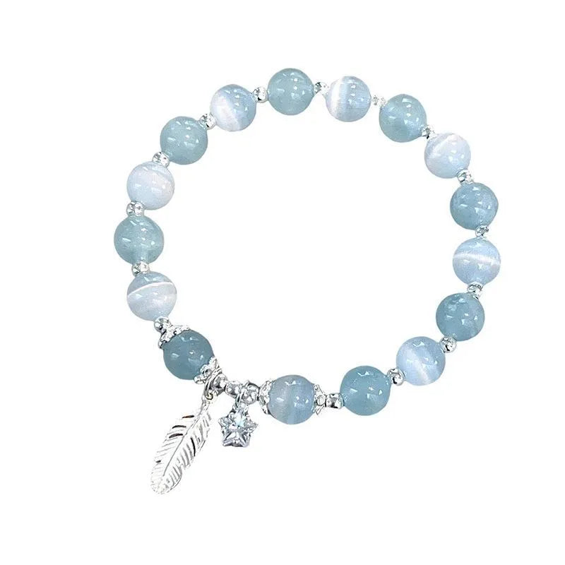 Korean style crystal bracelet with blue moonlight colour and text modelling