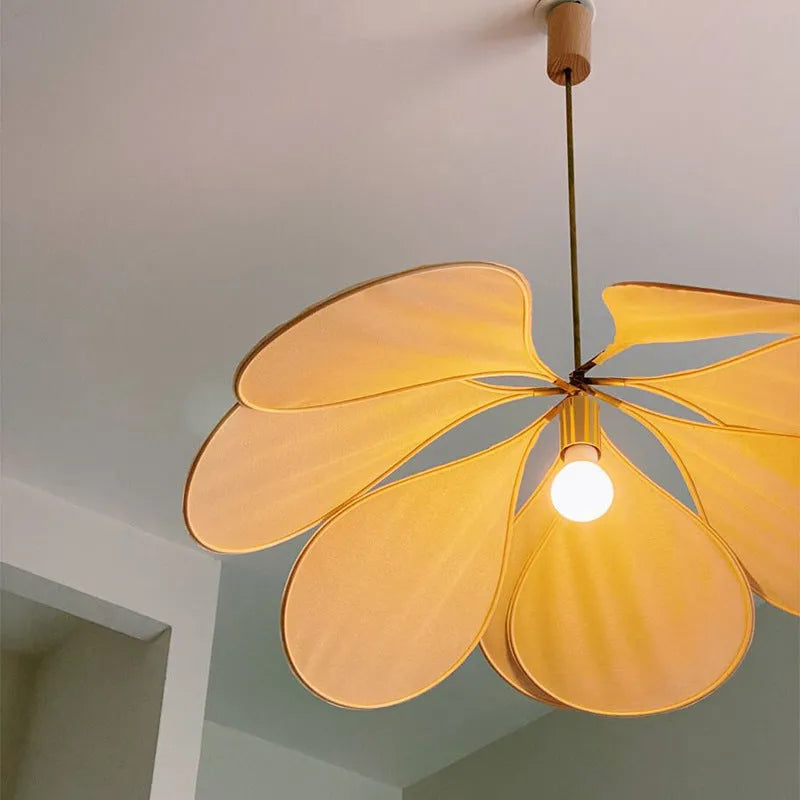 Bohemian-style fabric hanging chandelier with log wind design in a choice of colours and sizes.
