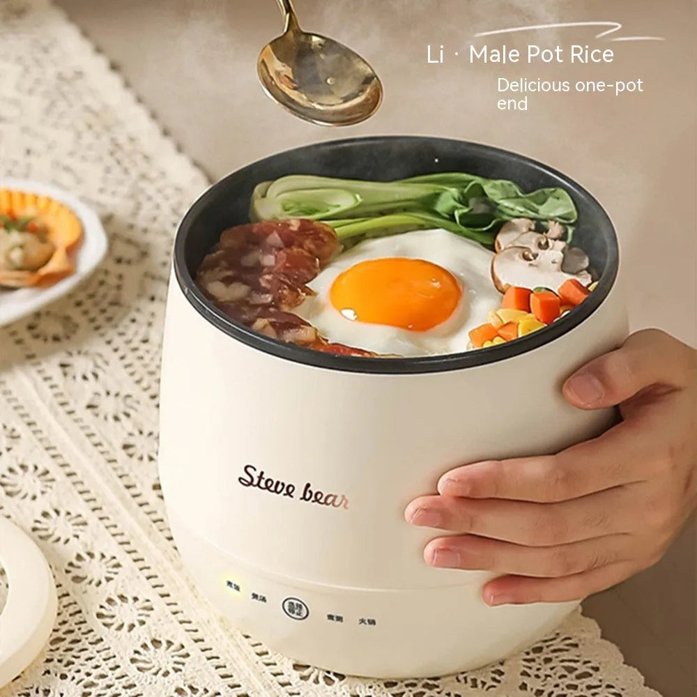 Household mini multi-function rice cooker 1.8L non-stick liner with steamer in beige