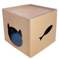 Vertical corrugated paper cat scratch board in pet milk carton design measuring 30cm cube