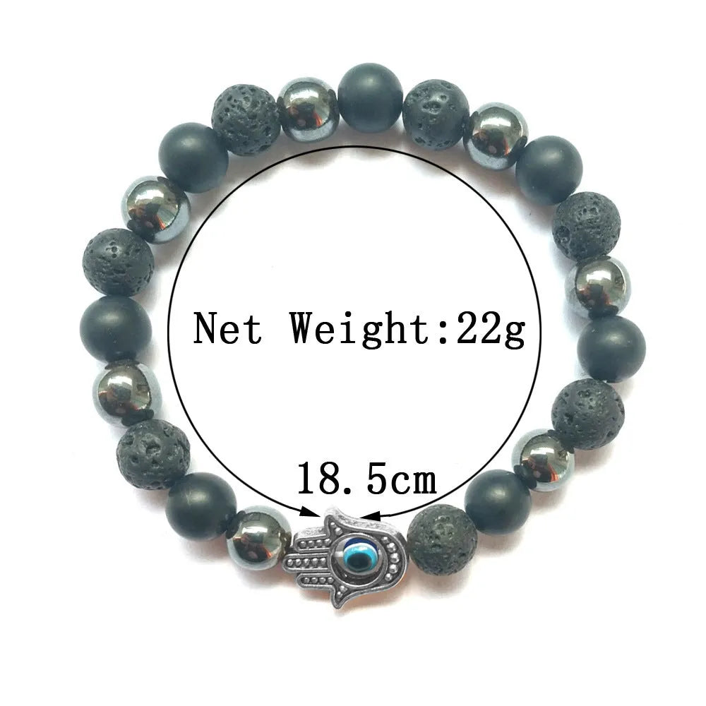 Handmade beaded bracelet with 8mm stone and alloy beads, 18cm-19cm circumference, in silver, blue, white, black, gold or sliver