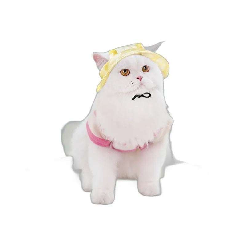 Tie dye polyester sun protection bucket hat with adjustable string clip for pets, shown in colour option