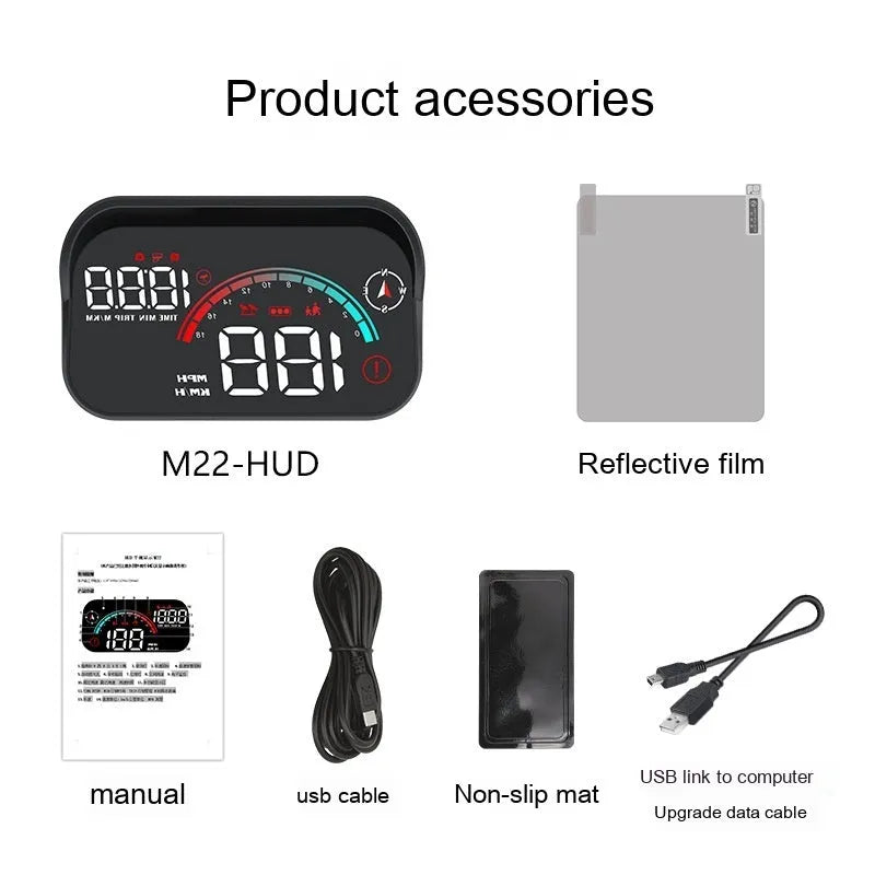 Black universal car head-up display HUD projector unit for speed and compass projection.