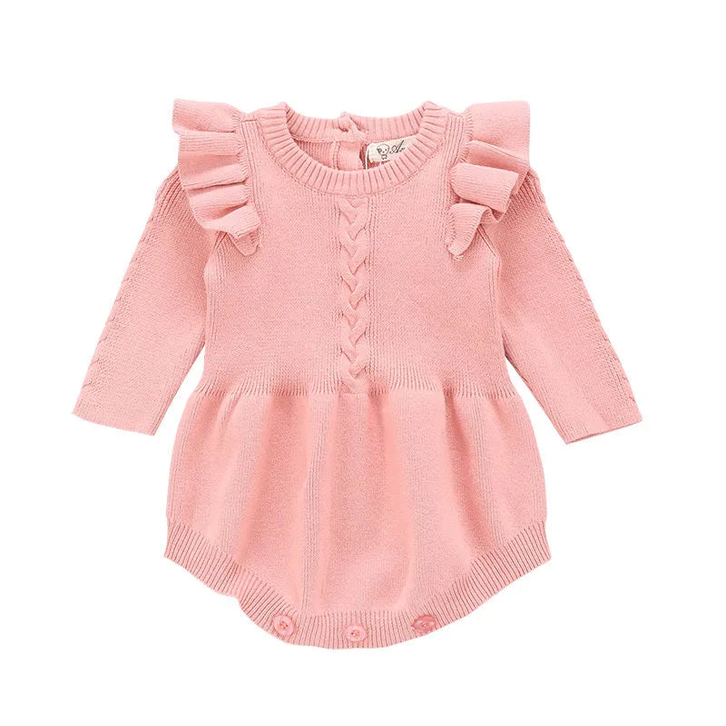 Baby girl's pink cotton princess romper with placket closure