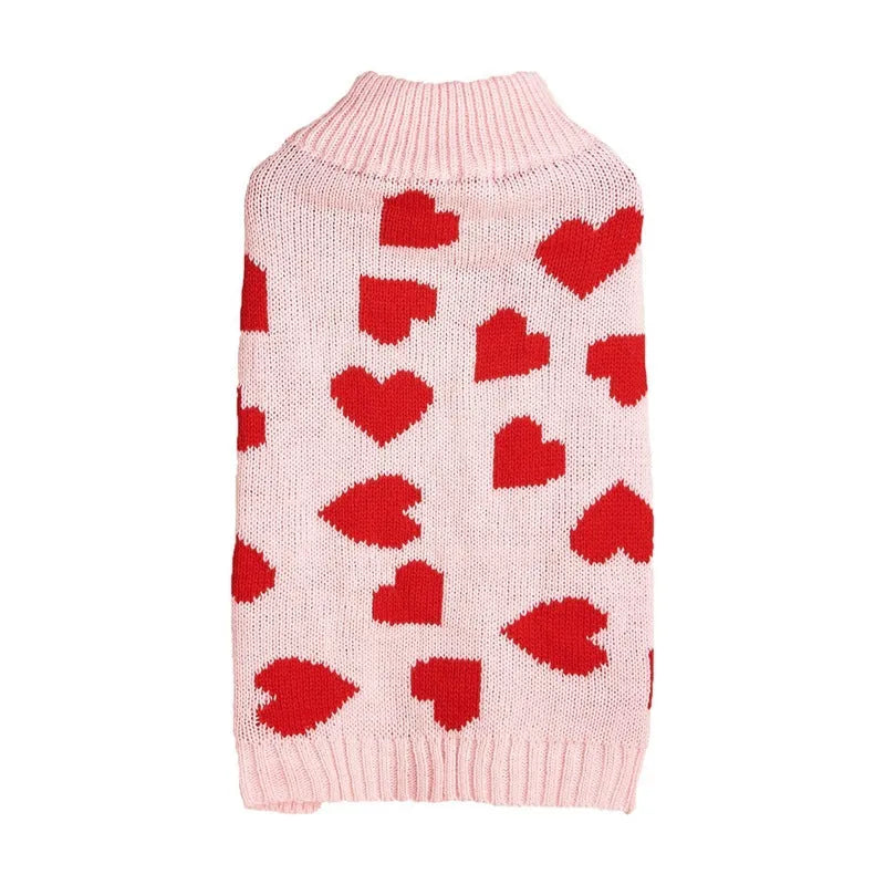 Red love heart and pink bow design dog sweater in acrylic knit pet clothing