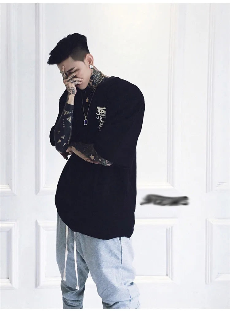 Hip hop cotton T shirt loose fit streetwear top black or white side view
