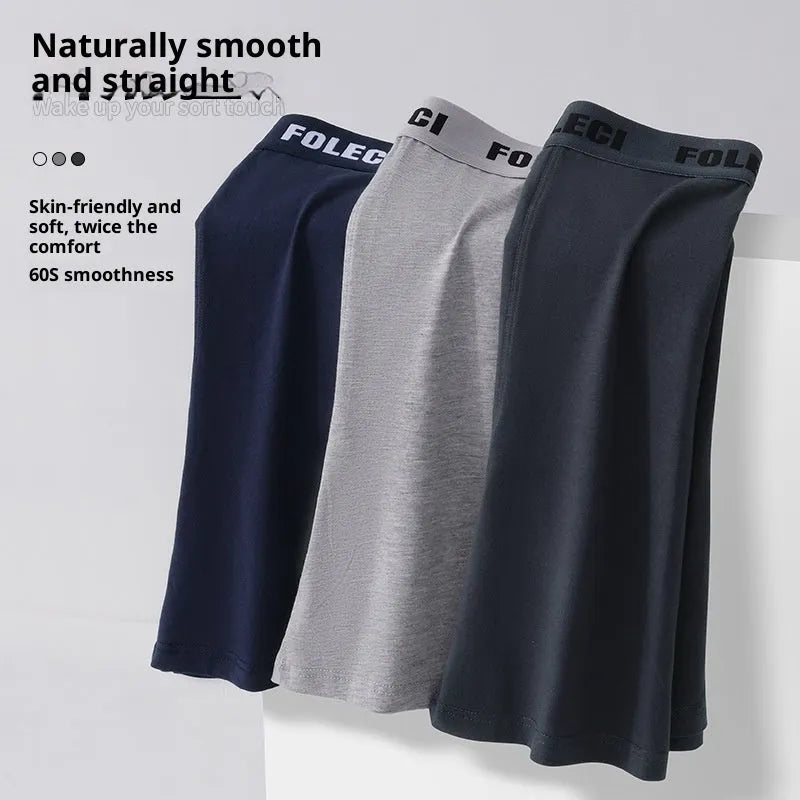 Men's cotton lengthened sports underwear, high waist four-corner boxer in solid dark grey