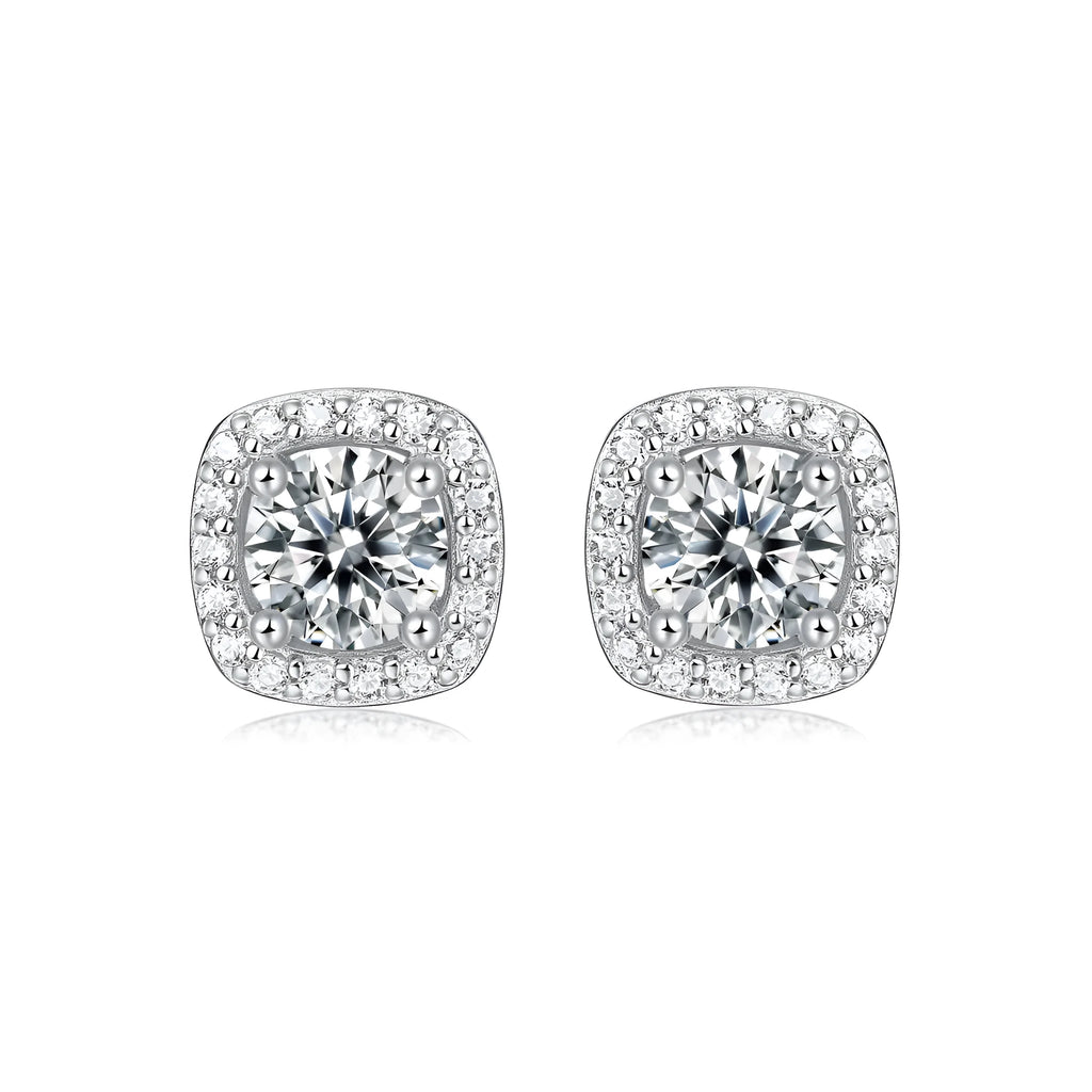 Pair of square moissanite stud earrings in S925 silver with platinum plating