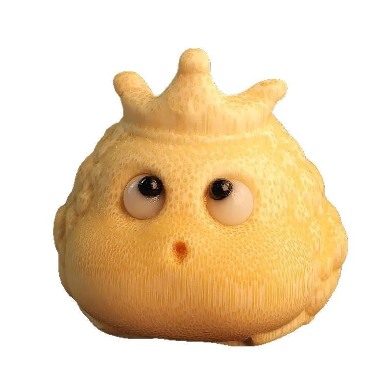 Solid bamboo carving of Crown Princess toad ornament with 5.0 live eye design