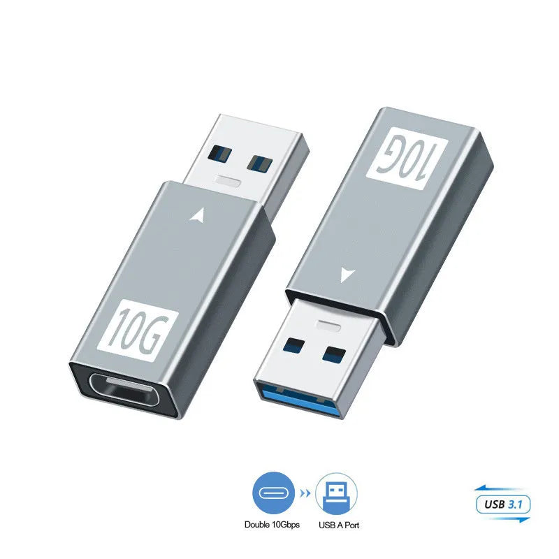 Compact USB 3.1 male to Type-C female adapter in aluminium alloy for fast charging and data transfer