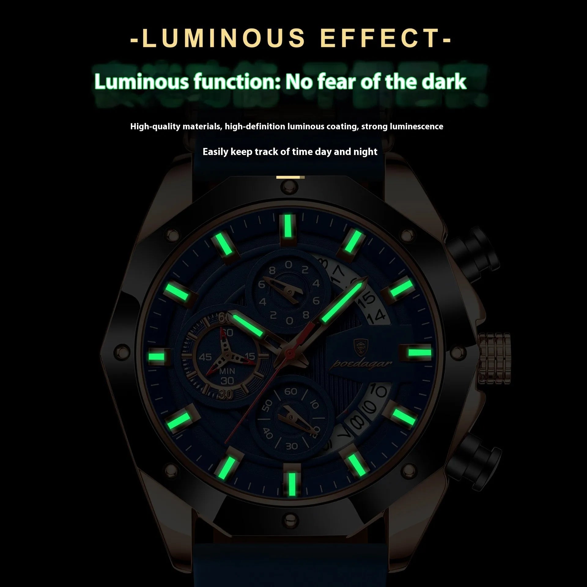 Men's sports chronograph watch with a diamond-shaped dial on a silicone strap, shown in rose gold and blue colour option.