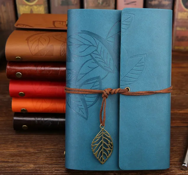 Artificial leather leaf-shaped notepad diary with beige paper, 150 pages, brown colour, large size