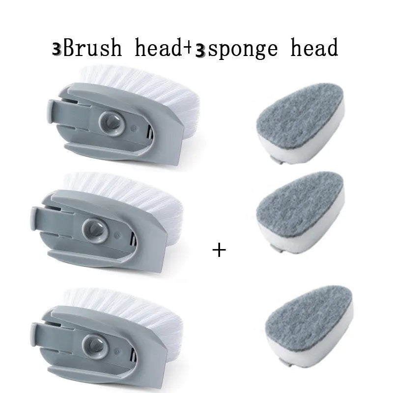 2 in 1 long handle cleaning brush with removable brush head and sponge for kitchen use