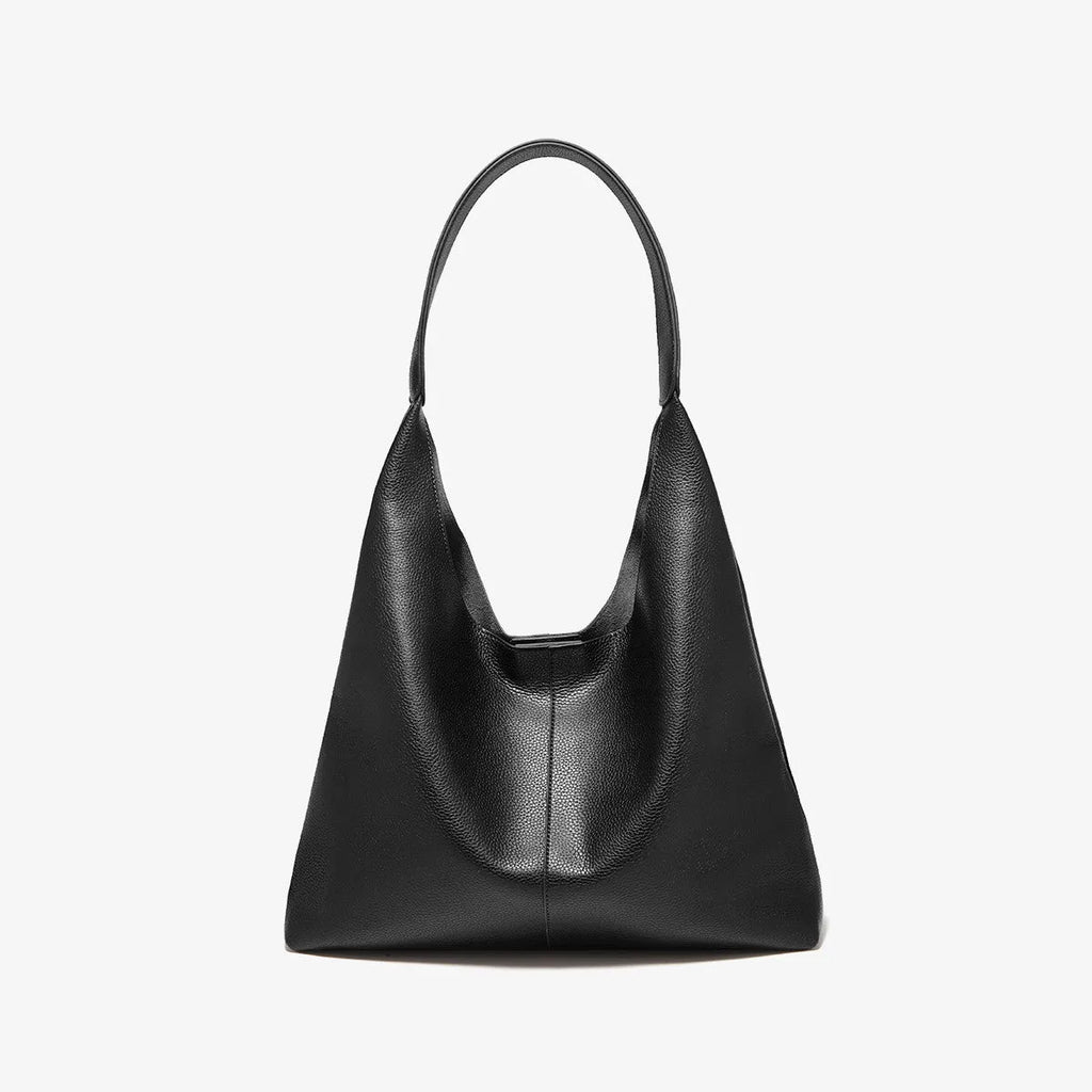 Genuine cattle leather large capacity casual shoulder bag for women in brown with sandwich zipper internal pocket