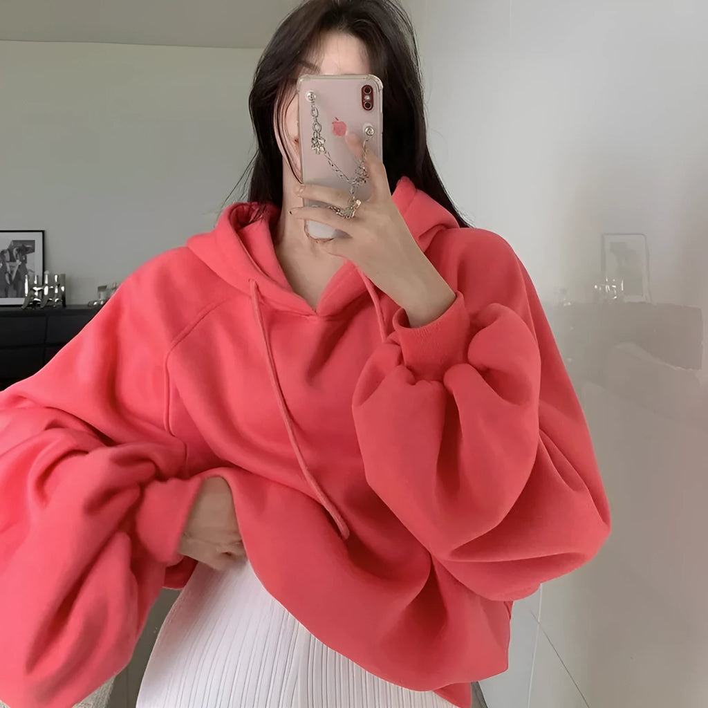 Watermelon red women's sleeveless hooded sweater made from Mulberry Silk, loose pullover style.