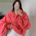 Watermelon red women's sleeveless hooded sweater made from Mulberry Silk, loose pullover style.