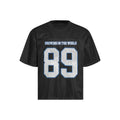 Men's black and white loose-fitting casual t-shirt with alphanumeric printing