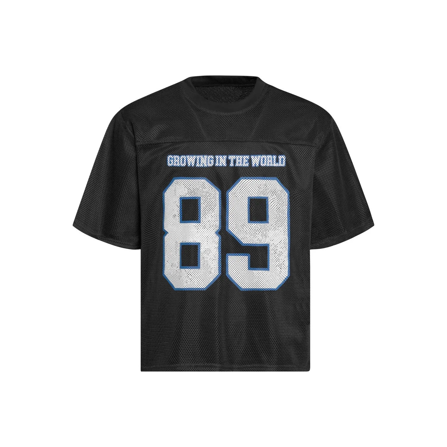 Men's black and white loose-fitting casual t-shirt with alphanumeric printing