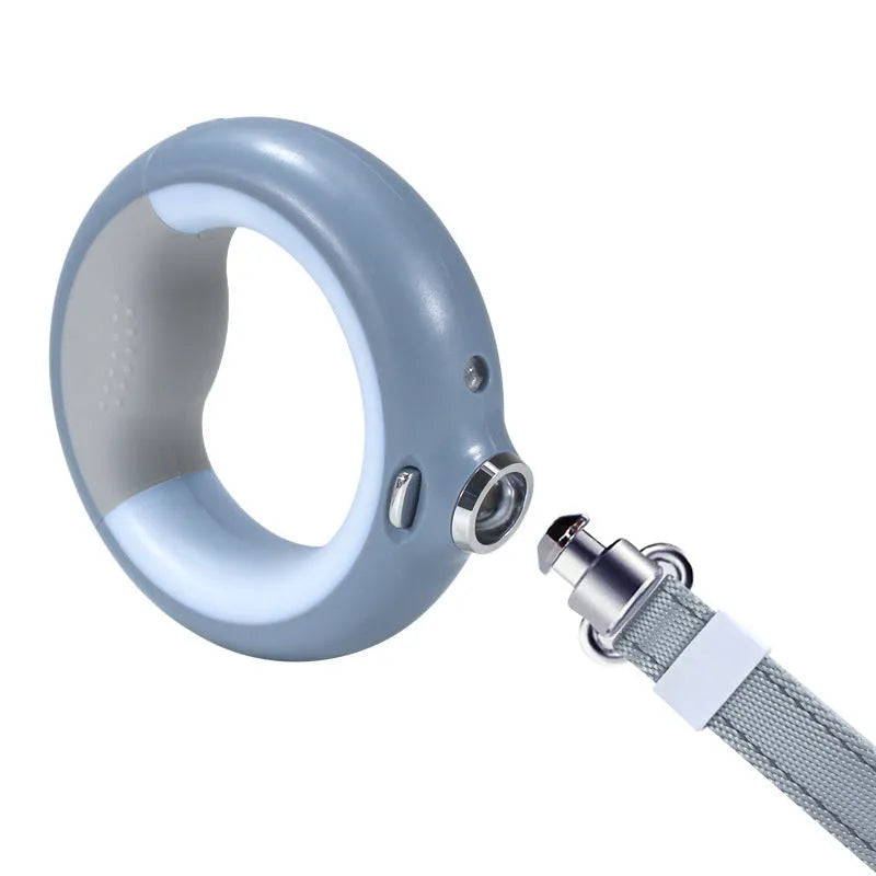 Luminous automatic telescopic dog rope with USB charging in donut style, black colour