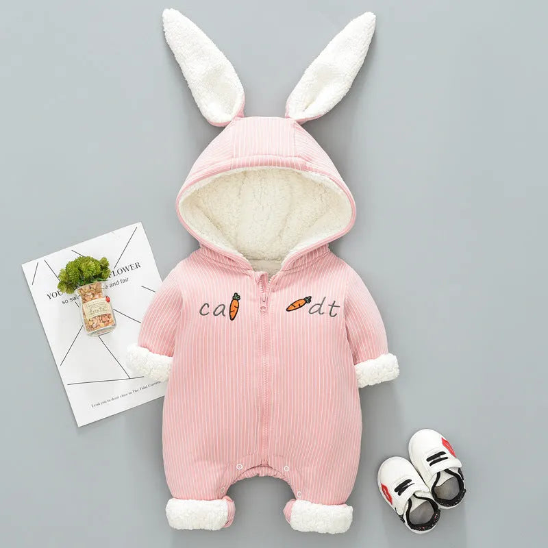 Baby winter jumpsuit with attached hood, long sleeves, messenger closure in light blue cotton for 66-90cm height