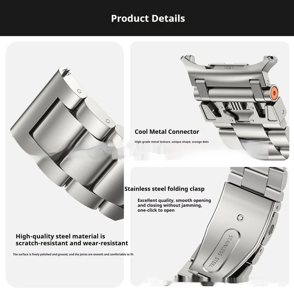 Three steel band armor metal watch strap for Samsung in black finish
