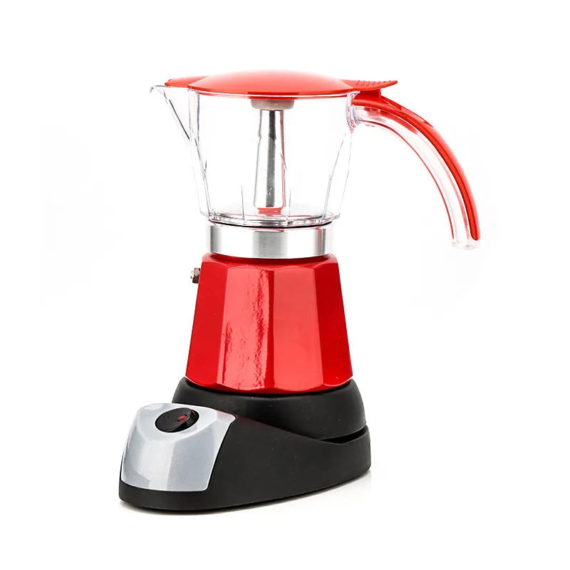 Octagonal electric aluminium Moka pot coffee maker in silver colour with EU plug