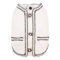 Cartoon-style quilted dog coat in light purple, sized for a medium dog.