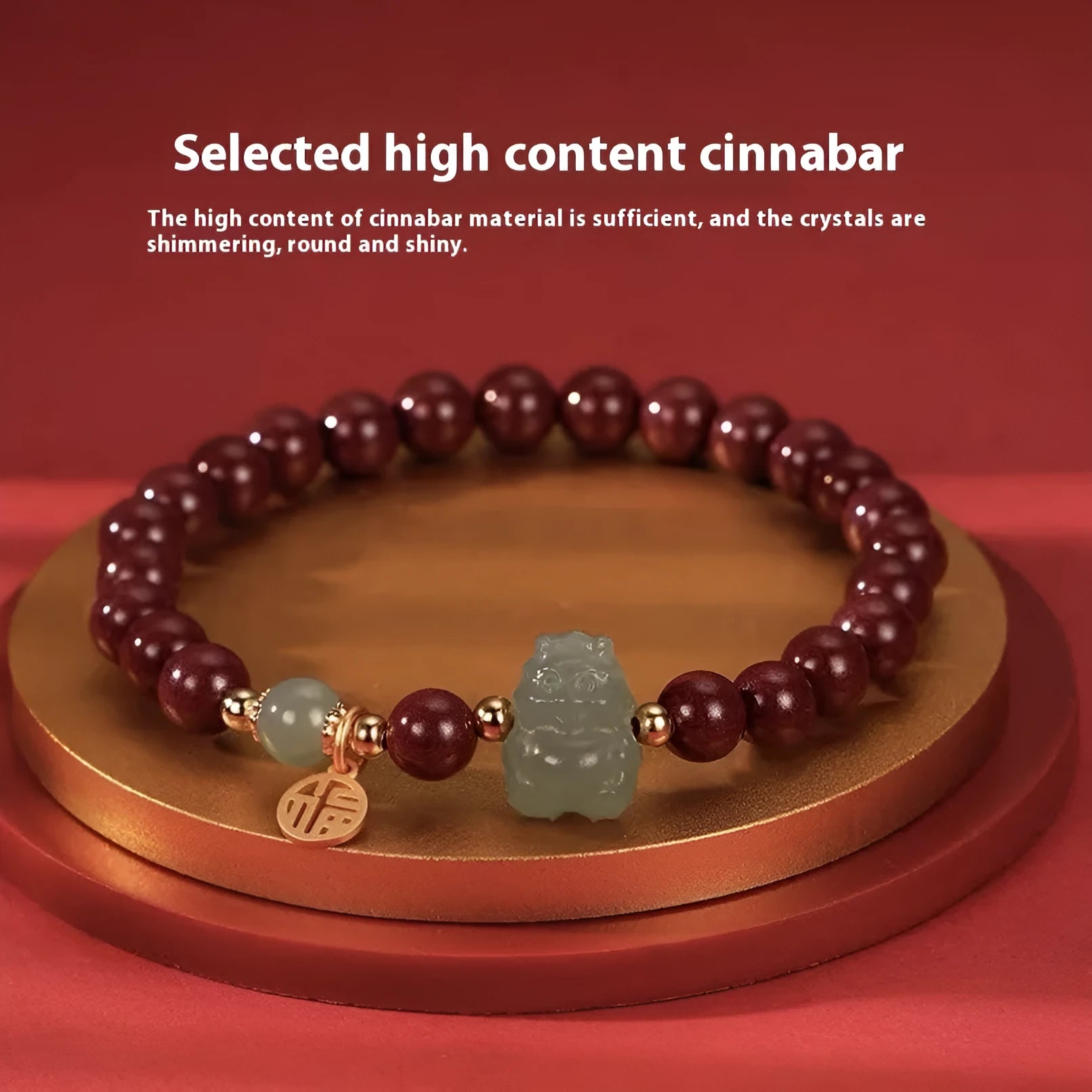 Natural Hetian Jade cinnabar bracelet with 8mm beads in Emperor Sandstone or Purple Gold Sand style
