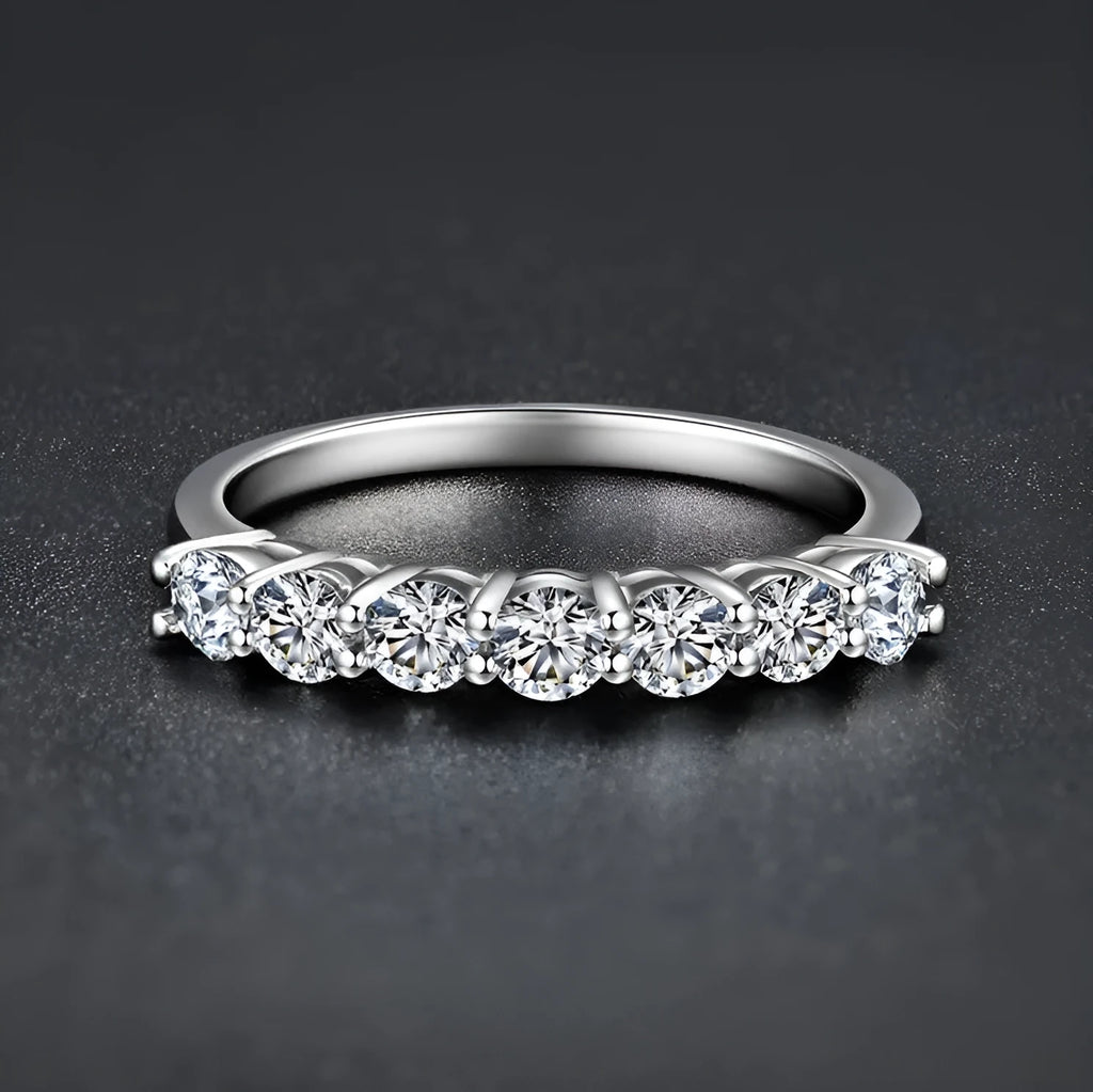 925 sterling silver ring with round Hearts and Arrows cut synthetic moissanite, silver finish