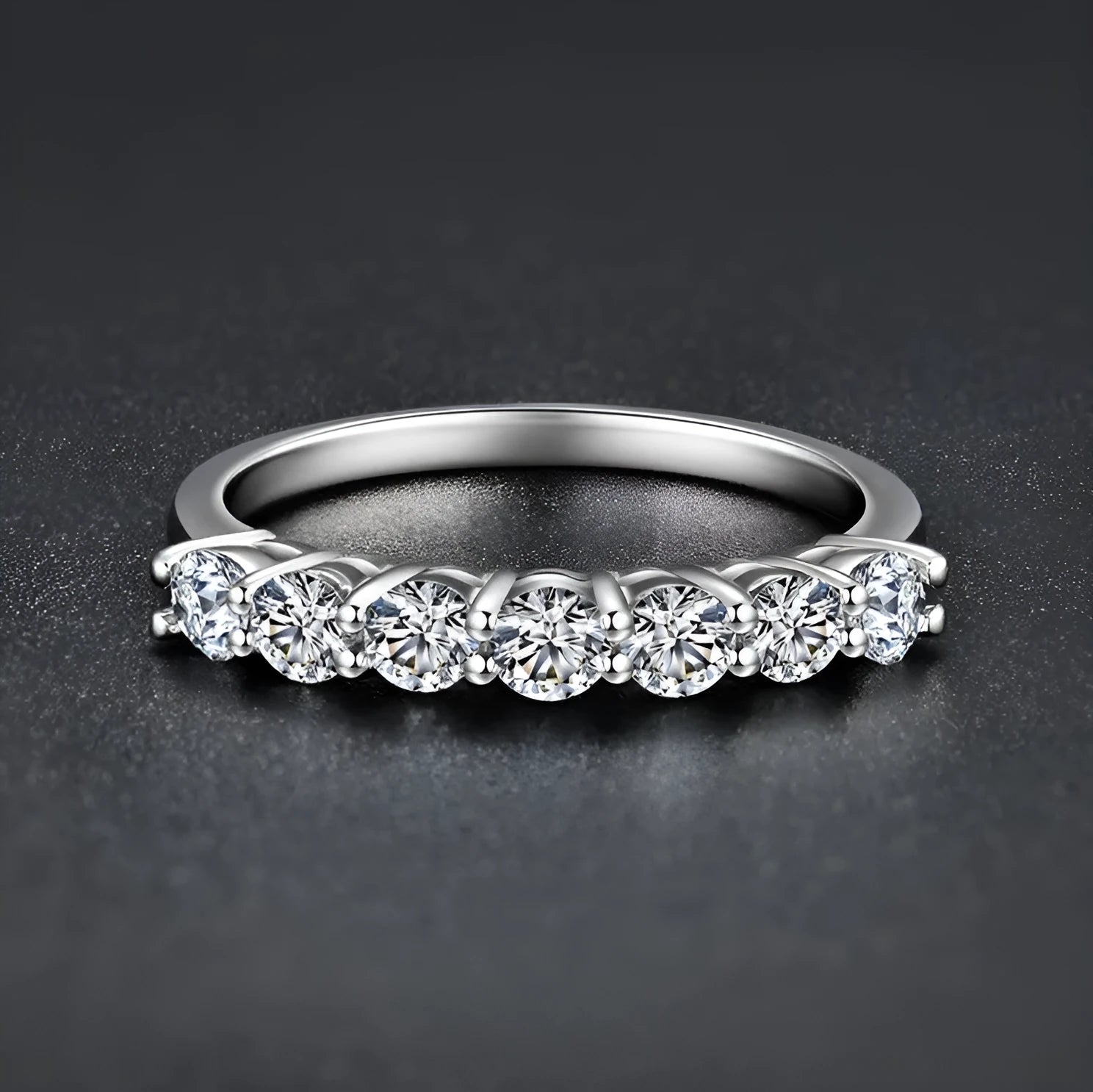 925 sterling silver ring with round Hearts and Arrows cut synthetic moissanite, silver finish