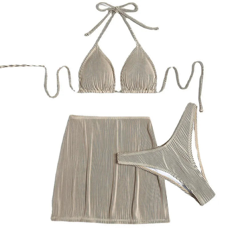 Small rib fabric bikini swimsuit set with sleeveless top and briefs in summer colours