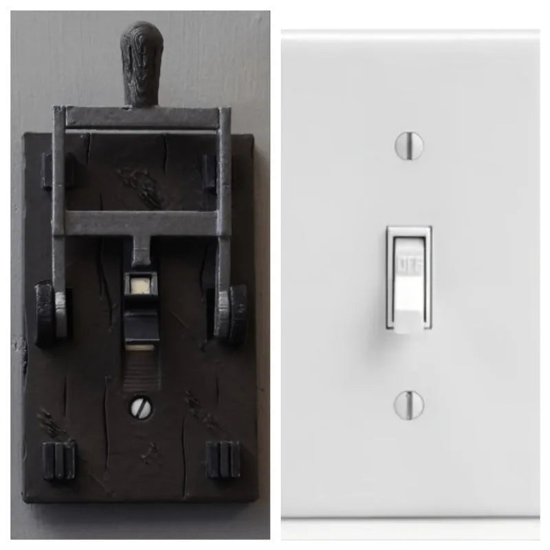 Retro American-style decorative wall switch plate made from white PLA material for UK standard single control switches.