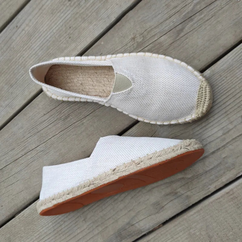 Men's solid colour canvas casual shoes with round toe in black, grey, white, dark brown, or light brown.