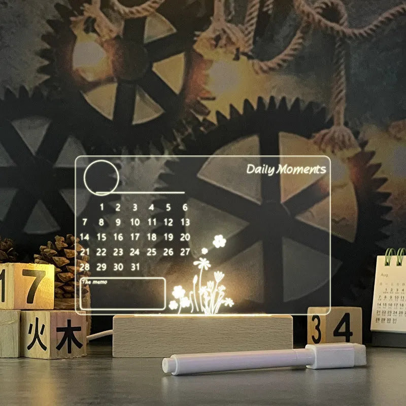 USB message board night light with transparent acrylic surface and warm LED lighting display