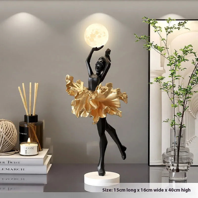 Art girl themed resin night lamp ornament with USB charging in black gold, white, pink, or light blue.