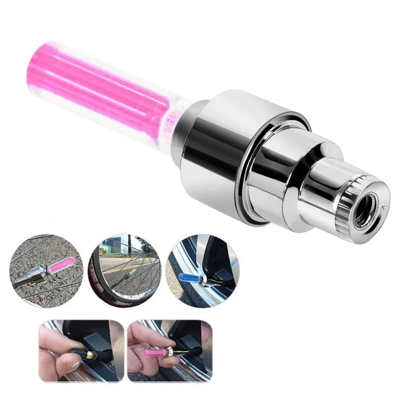 Stainless steel wheel valve light for bike motorcycle car – battery included – pink blue green