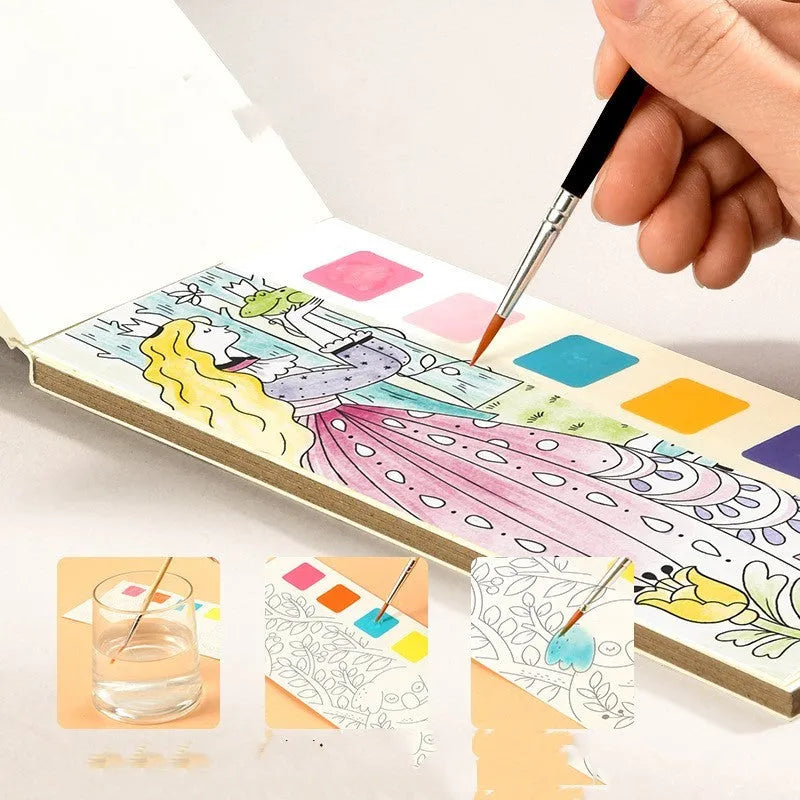 Children's gouache graffiti picture book with paintbrush, 187x78mm white card, light colour theme, ages 4-6
