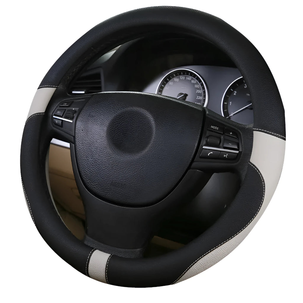 Green leather steering wheel cover for sedan, 38cm diameter, all seasons, XF674 model
