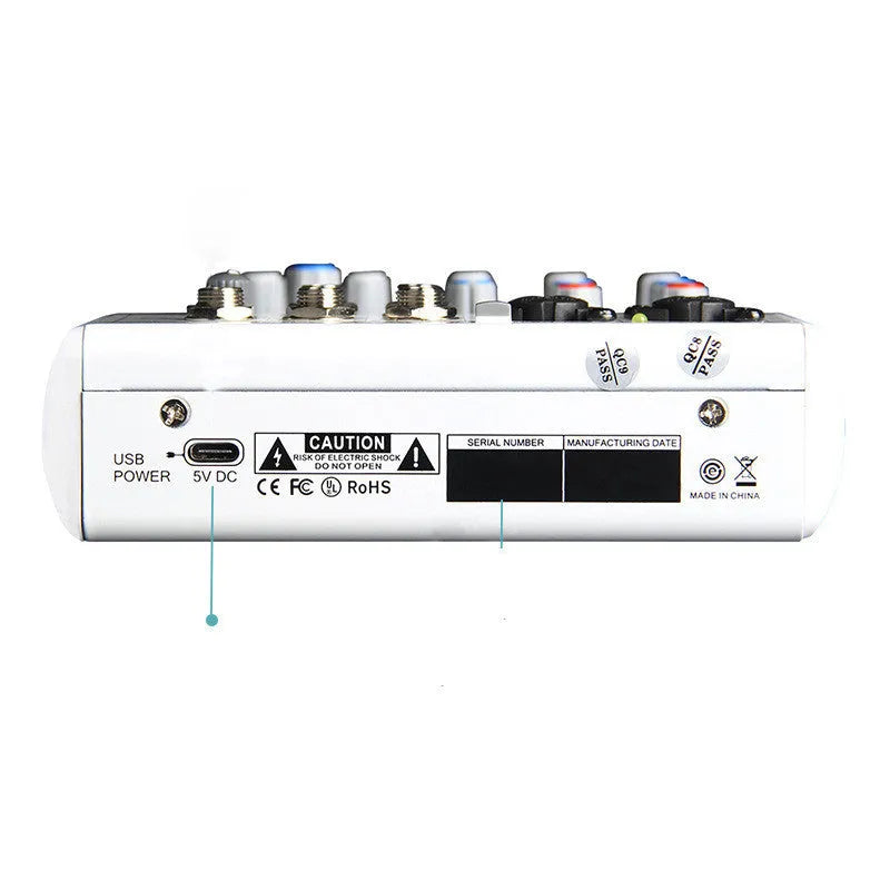 Mancheze4 Mini 4-channel Bluetooth mixer in white with metal body