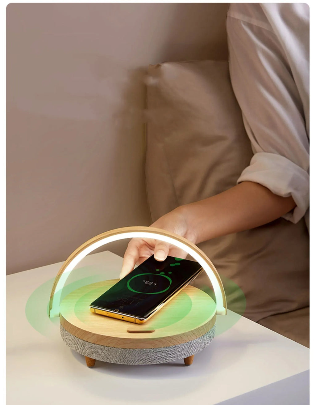 Multi-function wireless charging night light with touch control, ABS/PP body, marbling finish