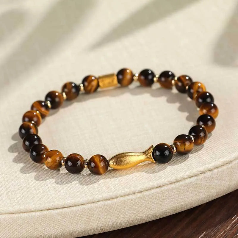 Yellow tiger eye small fish beaded bracelet for women with handcrafted manual processing