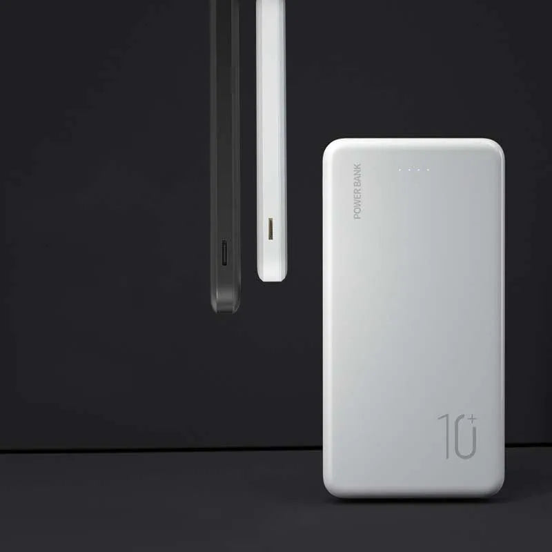 Ultra-thin 10000mAh power bank with multi-port output, in black
