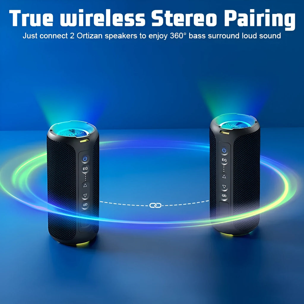 Black and blue fabric covered 40W wireless Bluetooth speaker with lights