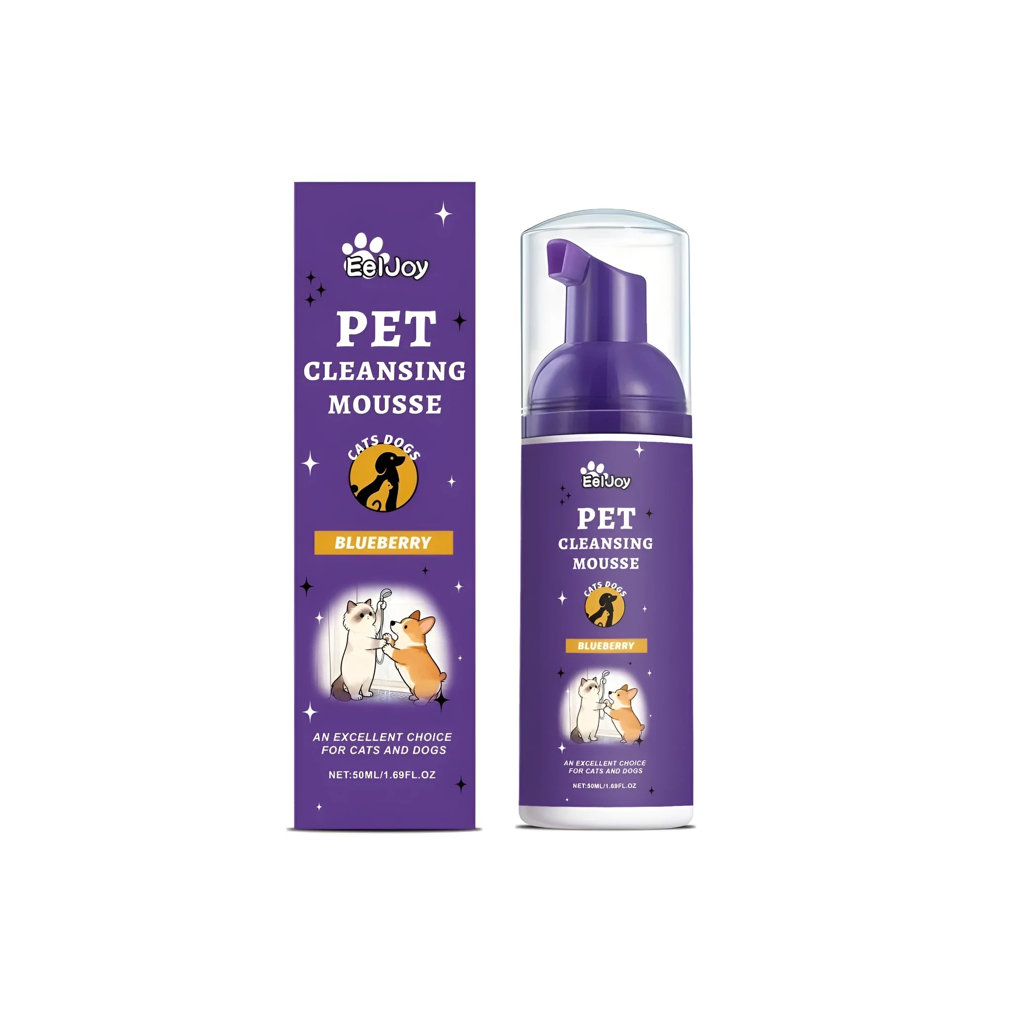 Pet cleansing mousse 50ml bottle with gentle waterless foam formula for dogs and cats
