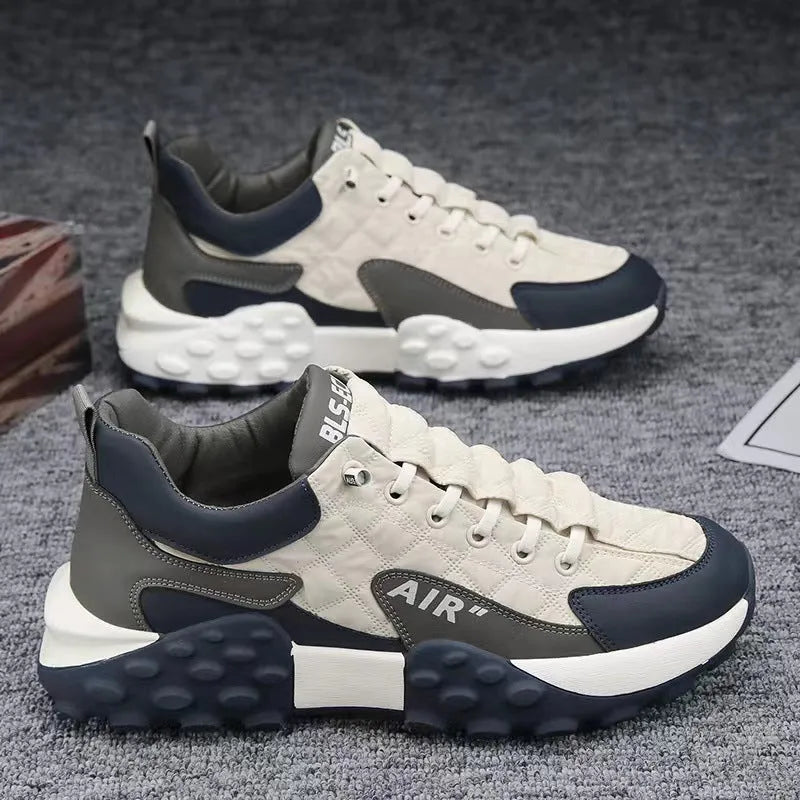 Men's breathable lightweight non-slip running shoes with artificial leather and fabric upper, low top design