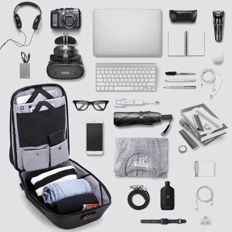 Men's anti-theft double shoulder bag polyester 15.6 inch laptop backpack black