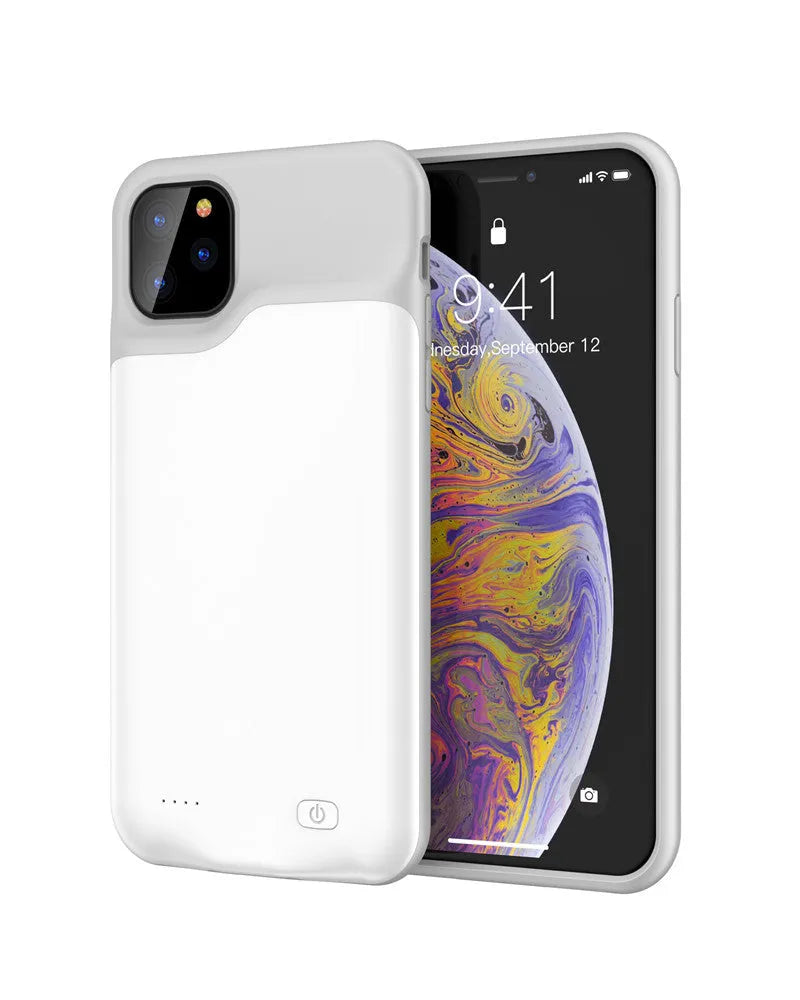 Soft silicone iPhone battery charging case showing extended battery capacity up to 8500mAh
